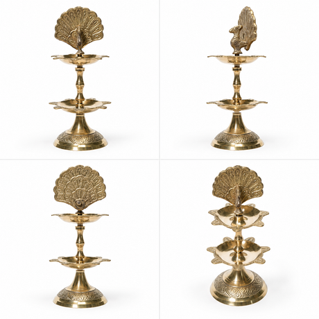 Peacock Diya With 2 Step Small