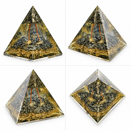Dhanyog Black Tourmaline Tree of Life Pyramid with Copper Coil