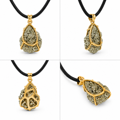Raw Natural Pyrite Druzy Pendant – Gold Finish Wire Wrap
