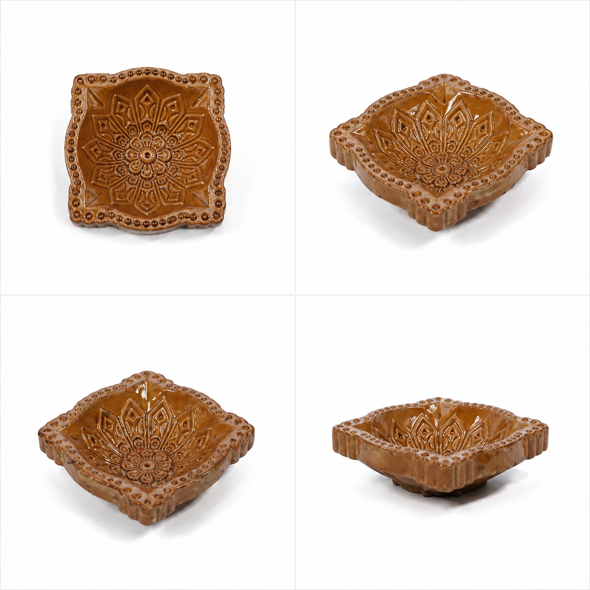 Mandala Square Terracotta Diya – Classic