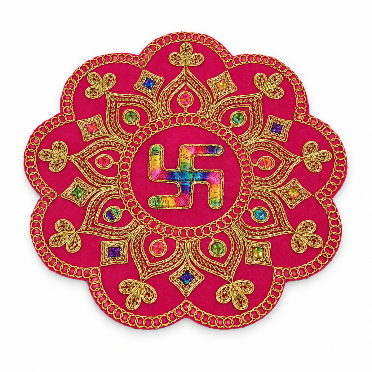 Velvet Swastik Puja Aasan with Jari Work – 7x7 Inch