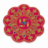 Velvet Swastik Puja Aasan with Jari Work – 7x7 Inch