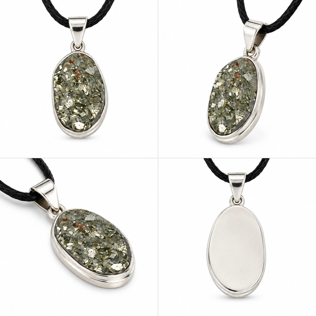 Natural Pyrite Druzy Pendant – Silver Plated Oval Bezel