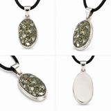 Natural Pyrite Druzy Pendant – Silver Plated Oval Bezel