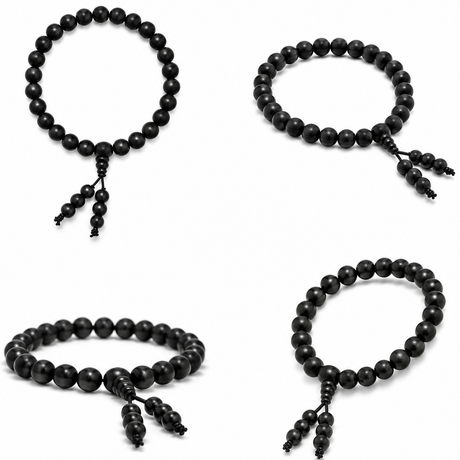 Natural Black Matte Karungali Wood Bracelet with Latkan – 8 MM