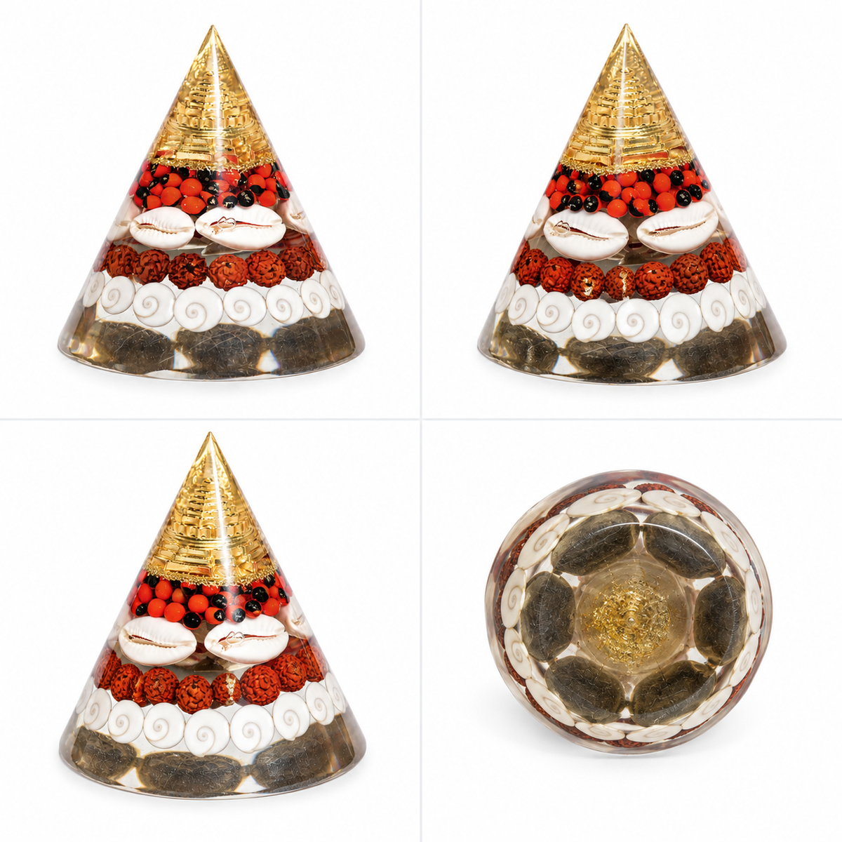 Dhanyog Gold Lakshmi Protection Cone – Gomti Chakra Rudraksha Red Gunja