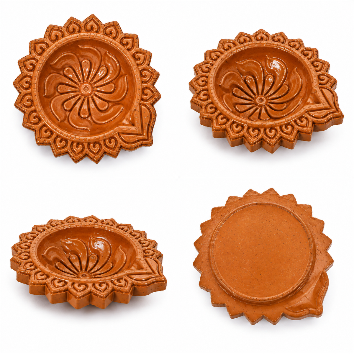 Rangoli Carved Terracotta Diya – Classic