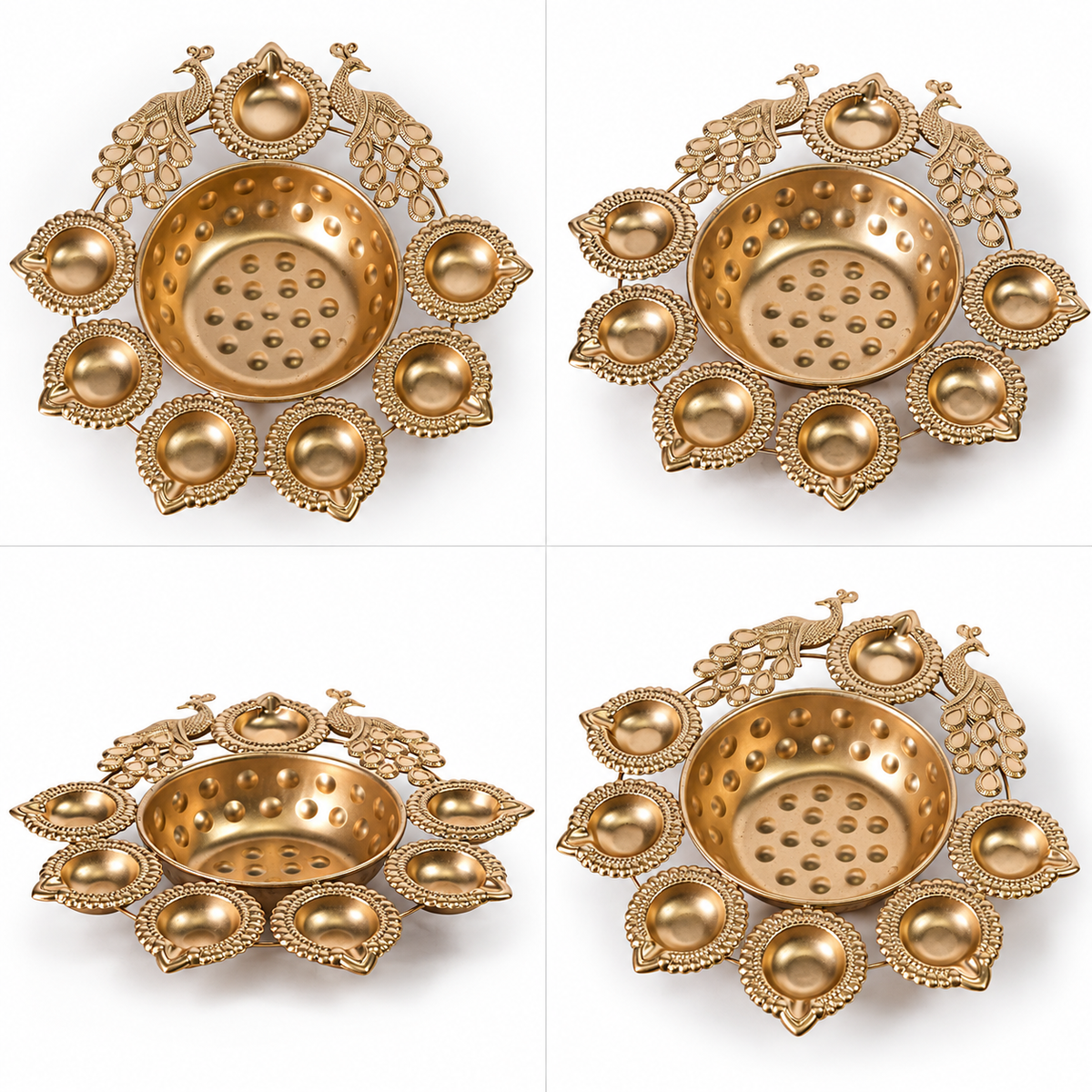 Peacock 7 Diya Flower Urli With Center Bowl