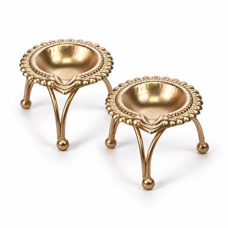 Tripod Brass Floral Diya