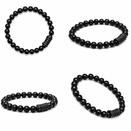 Natural Black Matte Karungali Wood Bracelet with Latkan – 6 MM