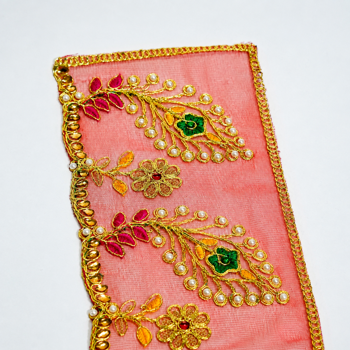 Royal Red Heavy Jari Embroidered Chunri with Pearl Work – 6 x15 Inch