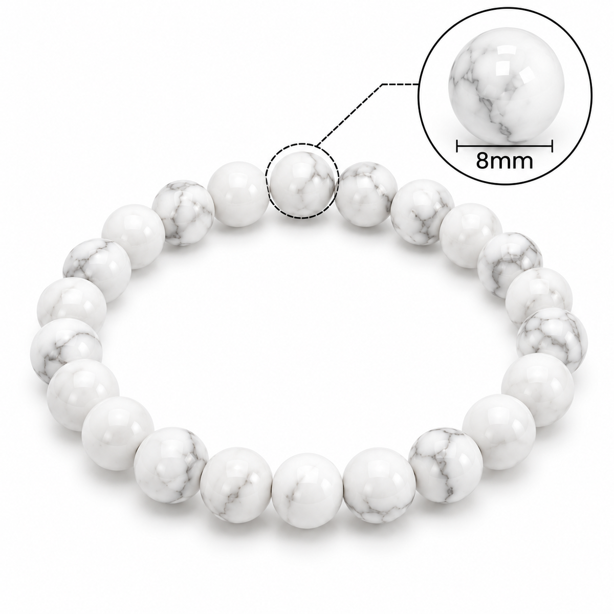 Natural White Howlite Bracelet – 8 MM