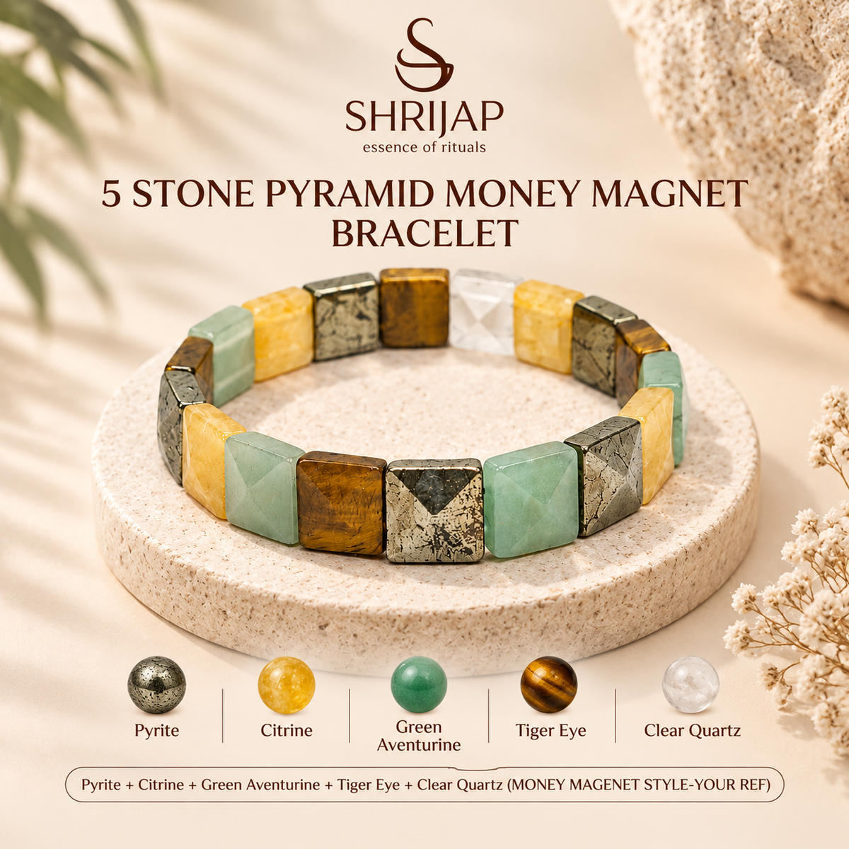 5 Stone Pyramid Money Magnet Bracelet