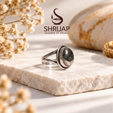 Natural Pyrite Stone Ring – Silver Finish