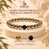 Golden Hematite Bracelet with Black Obsidian Accent – 8 MM