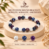 Multi Stone Round Bracelet – Howlite, Sodalite & Amethyst – 8 MM