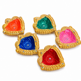 Handpainted Heart Shape Terracotta Diya – Royal
