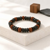 Natural Rudraksha with Black Damru Spacer Beads Bracelet – 8 MM