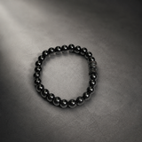 Natural Black Matte Karungali Wood Bracelet with Damru Bead – 8 MM