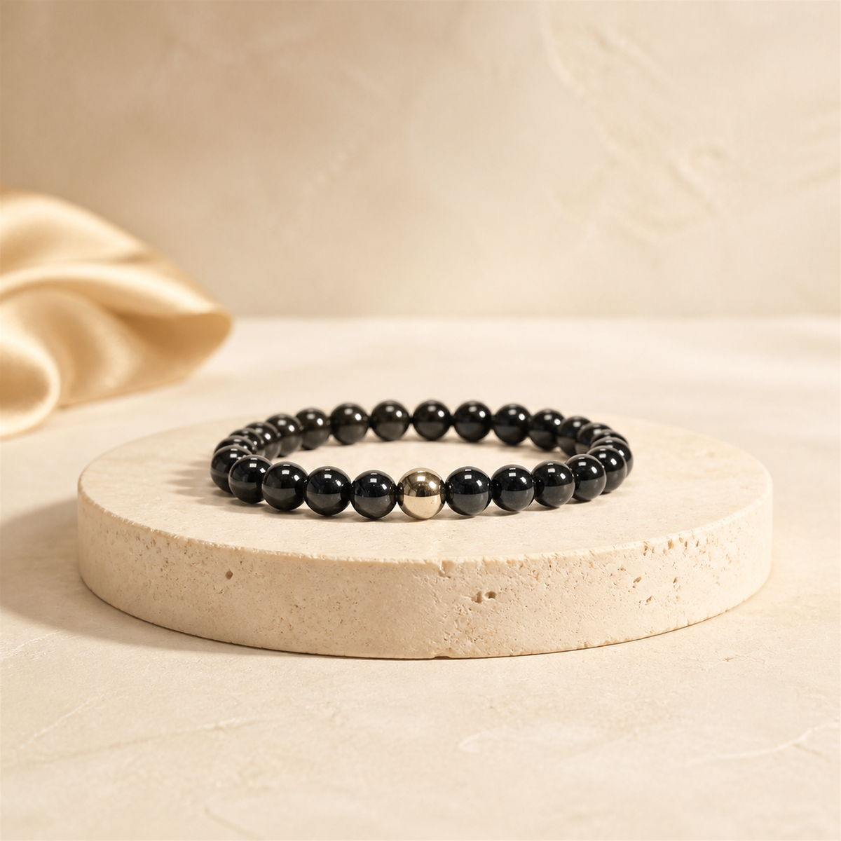 Black Obsidian Bracelet with Golden Hematite Accent – 8 MM