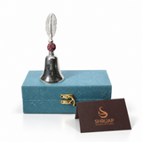 Rudraksha Leaf Handle Puja Bell German Silver With Velvet Box