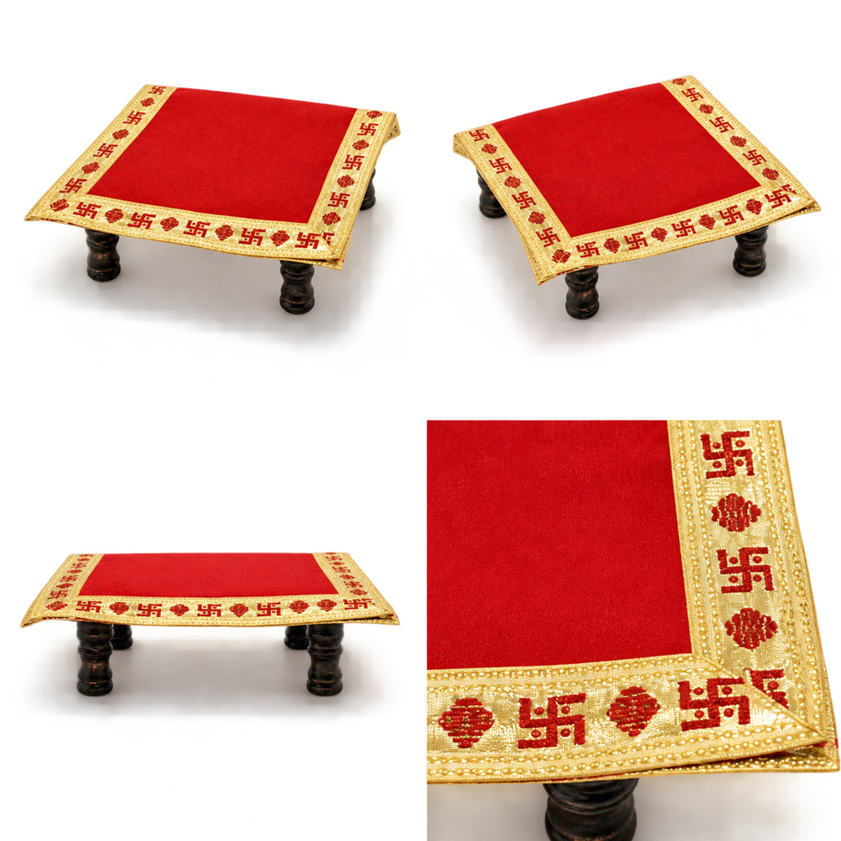 Red Velvet Puja Aasan with Golden Border – 10x15 Inch