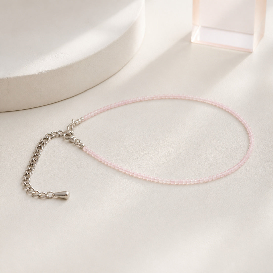 Natural Rose Quartz Beaded Anklet