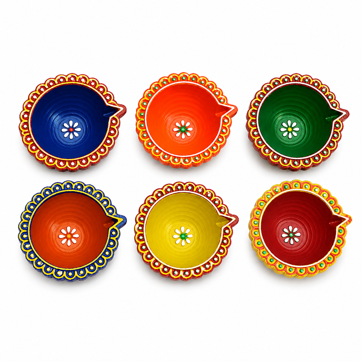 Handpainted Border Carved Terracotta Diya – Floral