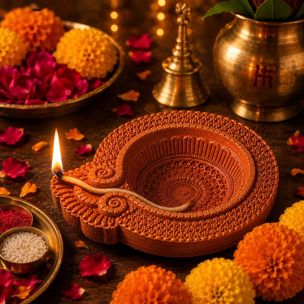 Mandala Carved Terracotta Diya – Classic