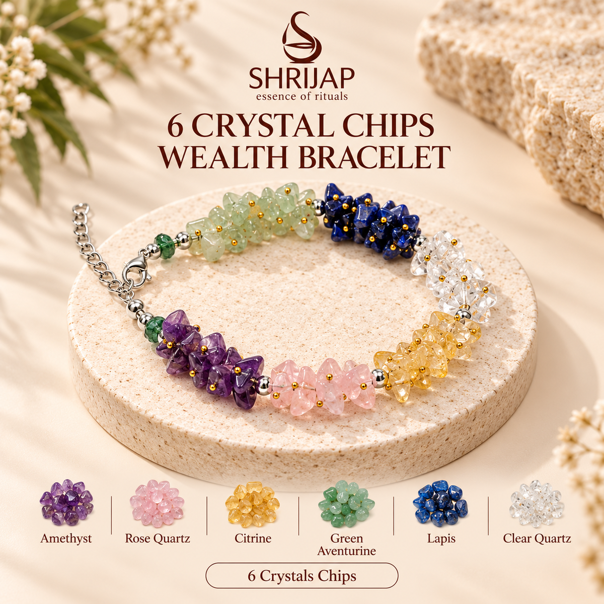 6 Crystal Chips Wealth Bracelet
