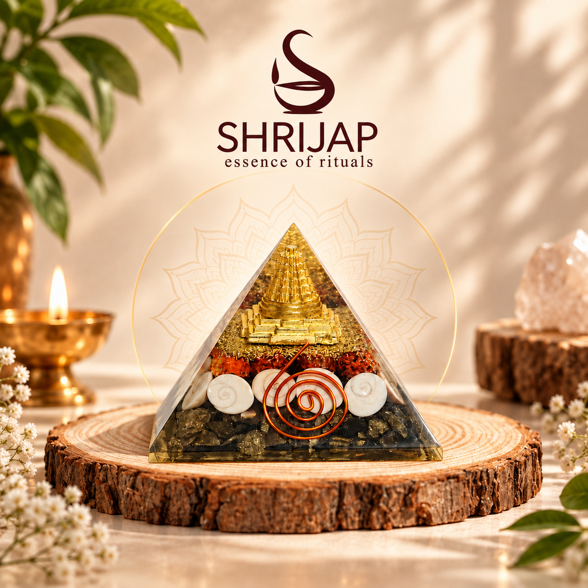 Dhanyog Wealth Pyramid with Copper Coil – Gomti Chakra Pyrite Shree Yantra