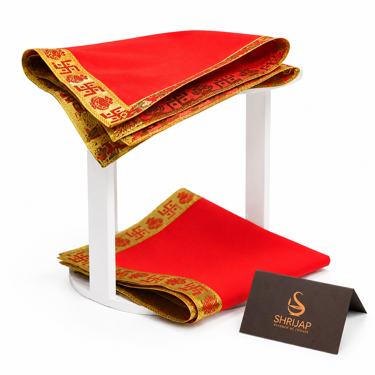 Item Name: Red Velvet Puja Aasan with Golden Border – 16x16 Inch