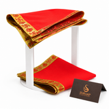 Item Name: Red Velvet Puja Aasan with Golden Border – 16x16 Inch