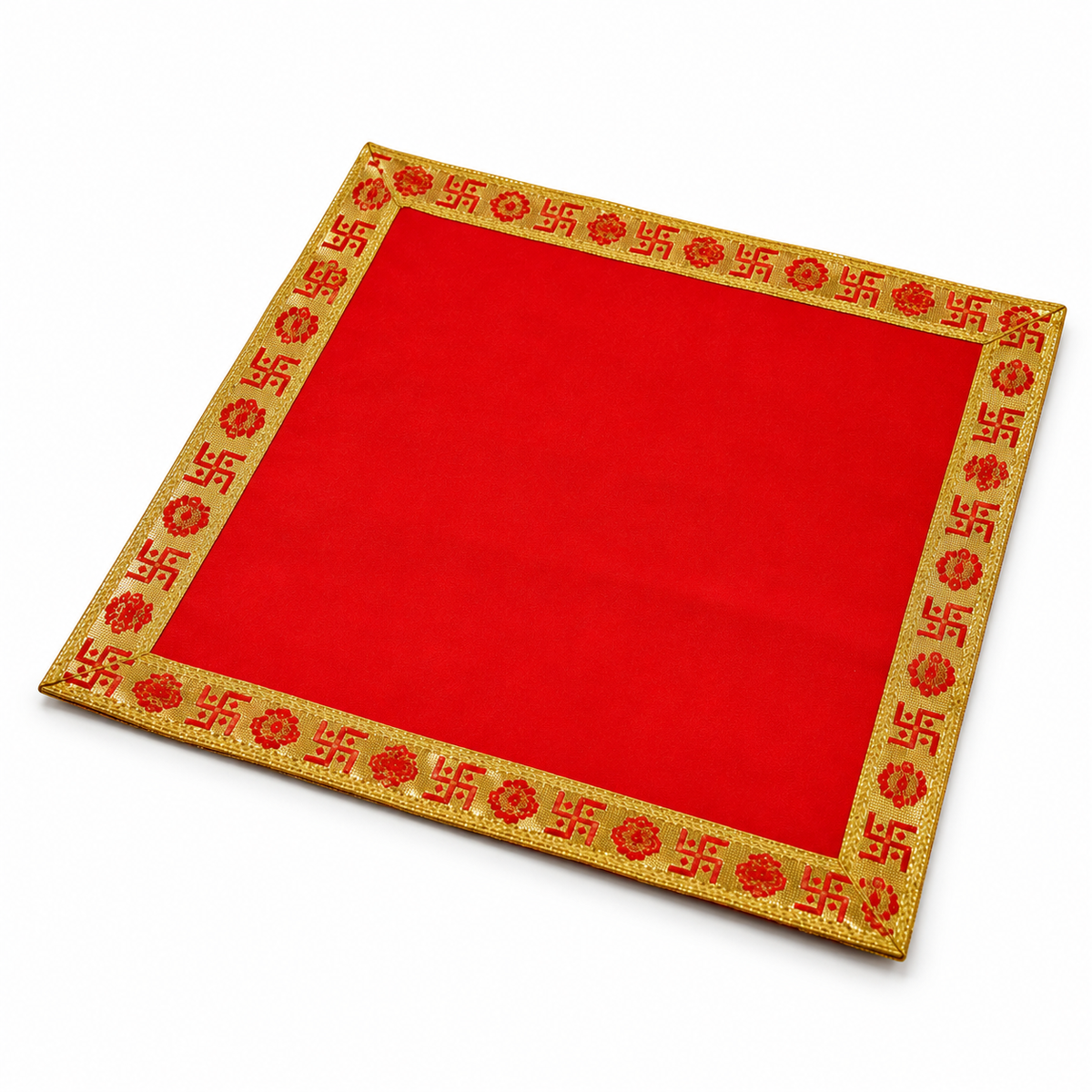 Red Velvet Puja Aasan with Golden Border – 15x15 Inch