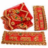 Royal Red Jai Mata Di Jari Embroidered with Swastik Work – 6x15 Inch