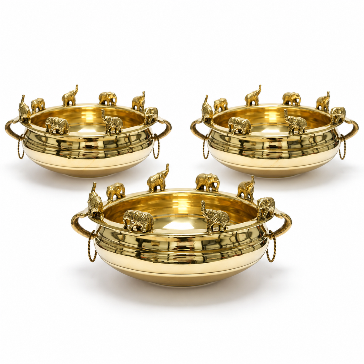 Elephant Brass Urli Bowl With Handle - Big