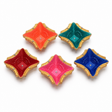 Handpainted Temple Square Terracotta Diya – Royal