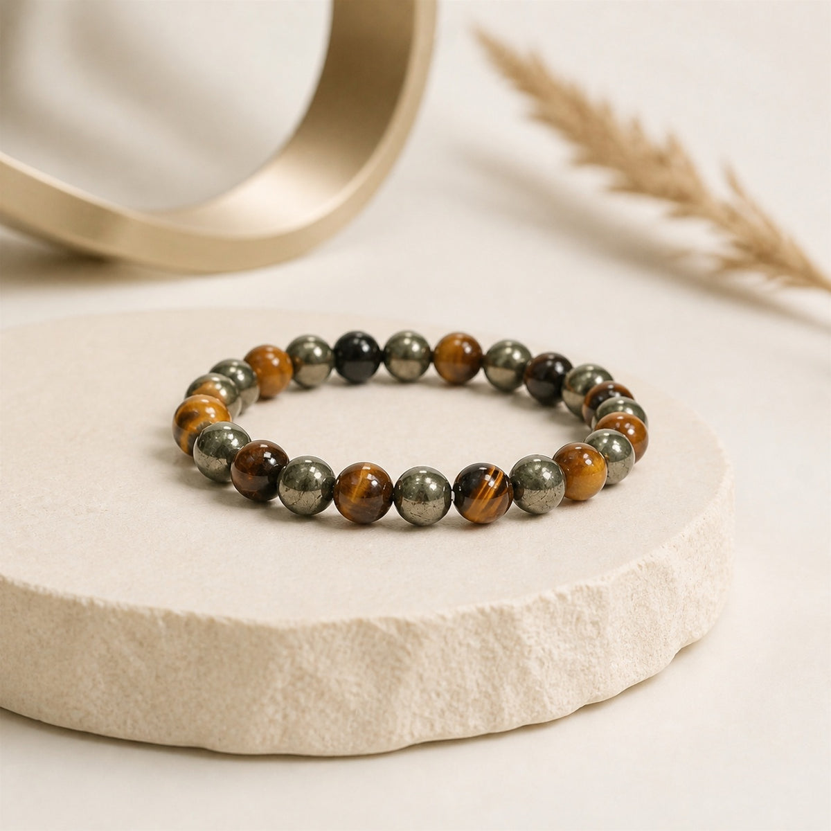 Tiger Eye & Pyramid Combination Bracelet – 8 MM