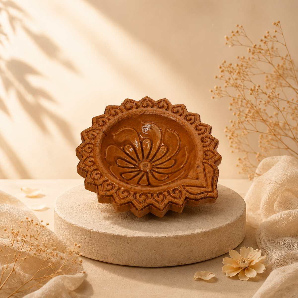 Rangoli Carved Terracotta Diya – Classic