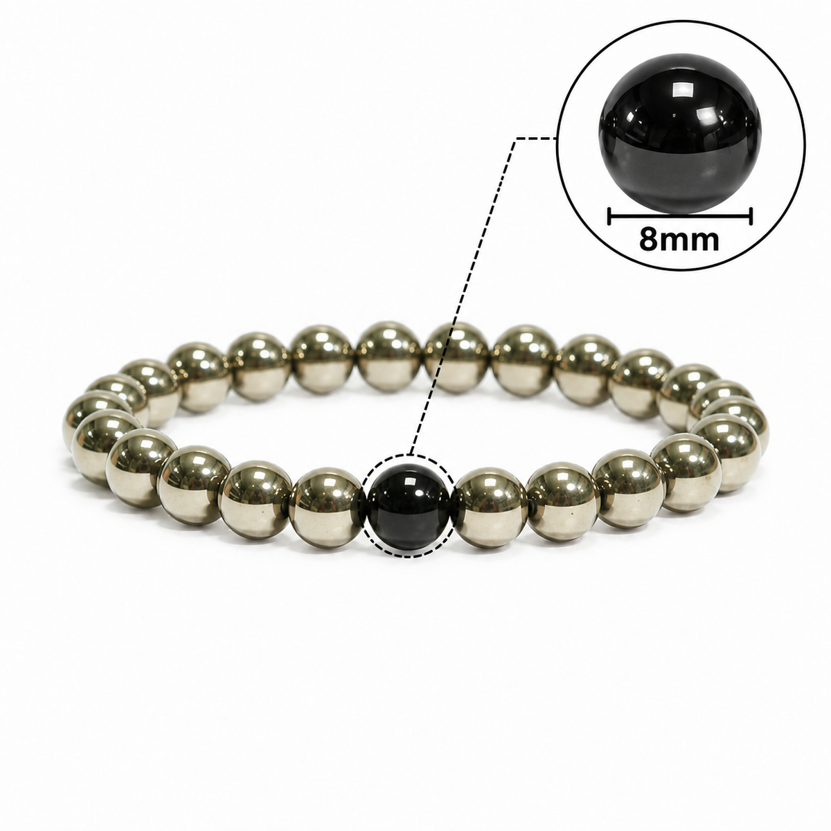 Golden Hematite Bracelet with Black Obsidian Accent – 8 MM