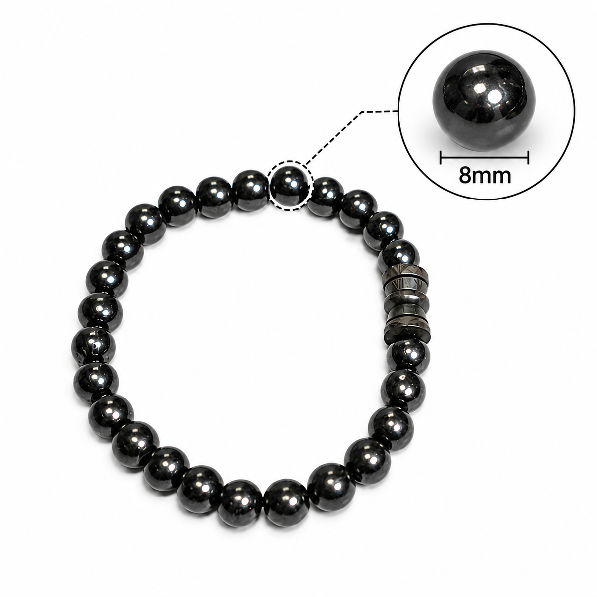 Natural Black Matte Karungali Wood Bracelet with Damru Bead – 8 MM