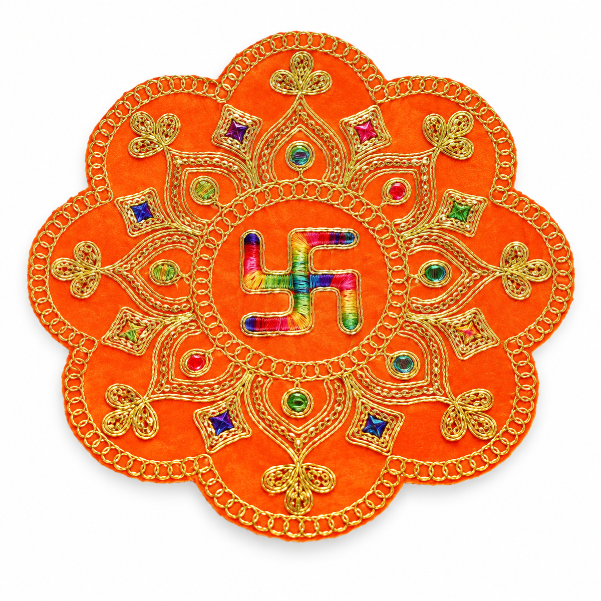 Velvet Swastik Puja Aasan with Jari Work – 7x7 Inch