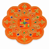 Velvet Swastik Puja Aasan with Jari Work – 7x7 Inch