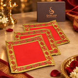 Red Velvet Puja Aasan with Golden Border – 5x5 Inch