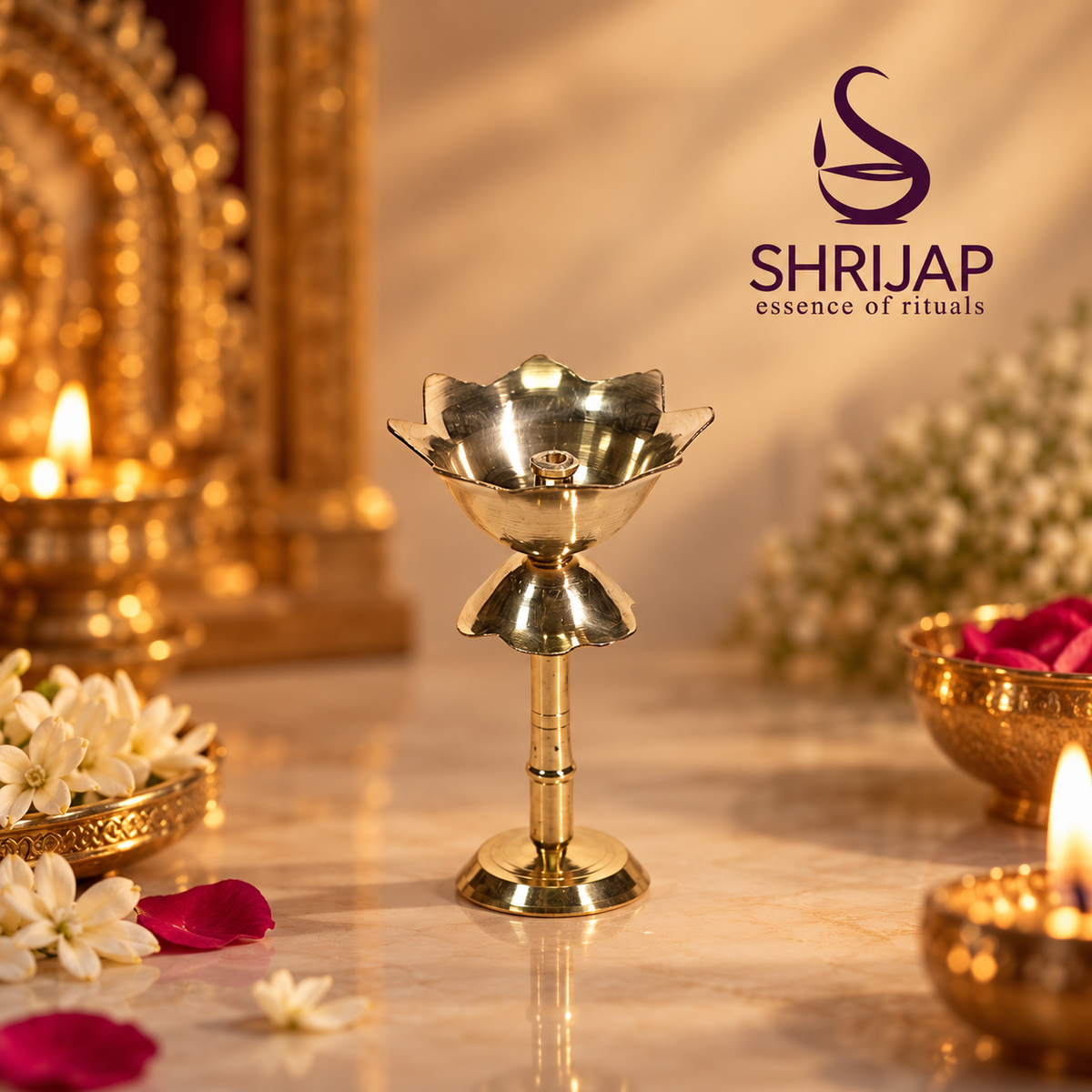 Brass Lotus Stand Diya 4 Inch