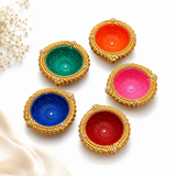 Handpainted Round Traditional Terracotta Diya – Royal