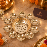 10 Diya Flower Urli With Center Bowl
