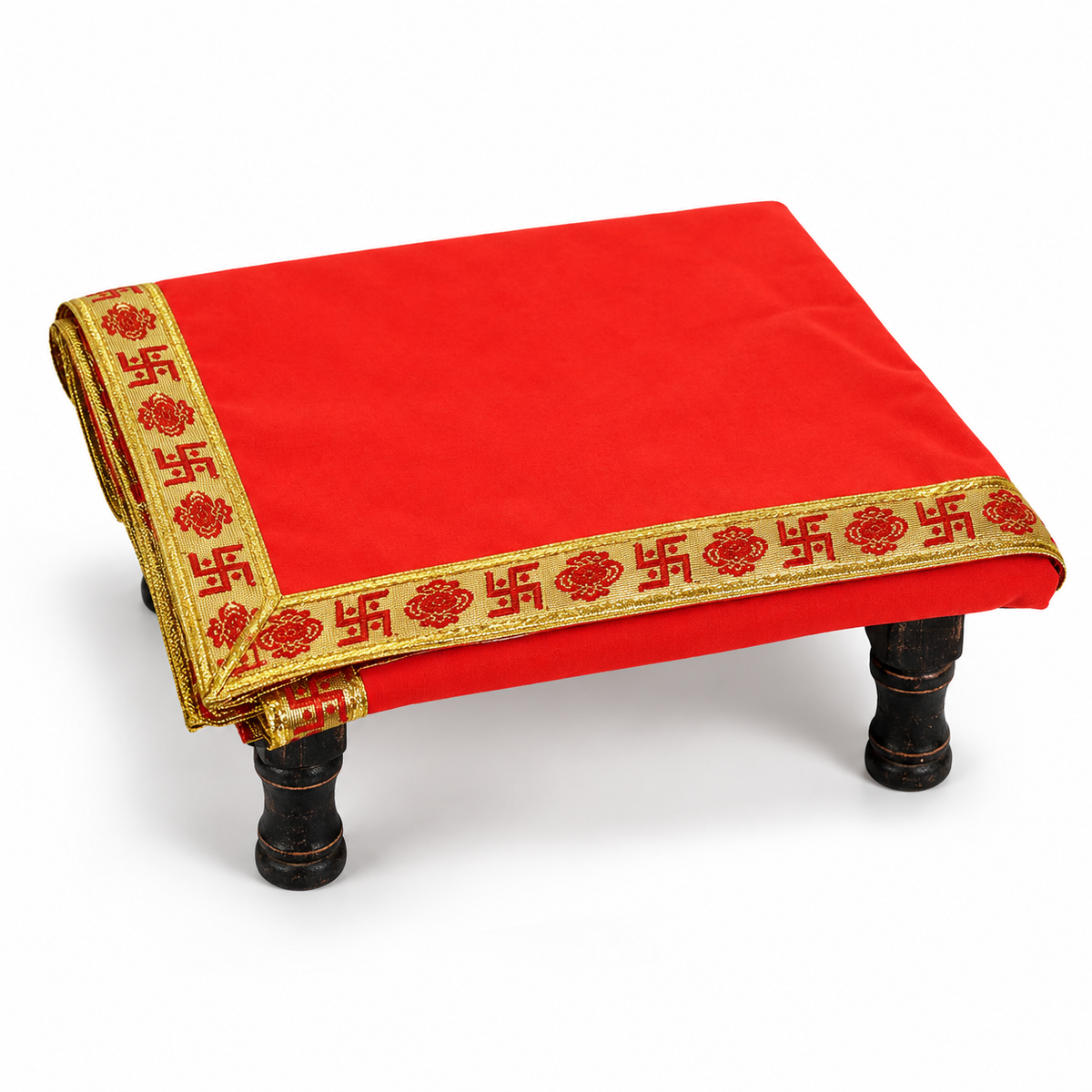 Red Velvet Puja Aasan with Golden Border – 20x30 Inch
