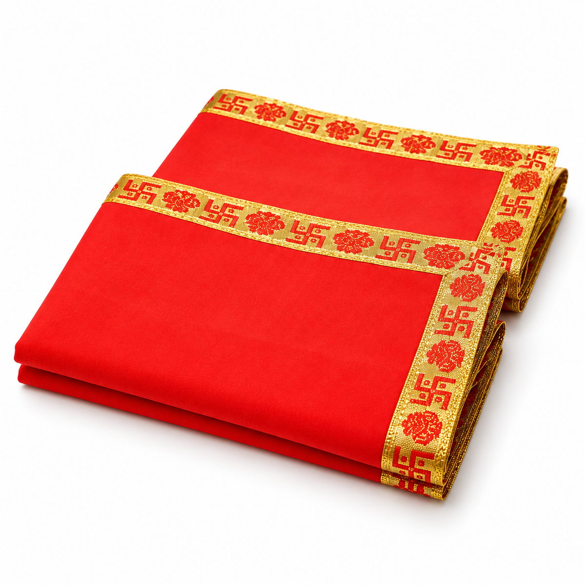 Red Velvet Puja Aasan with Golden Border – 18x18 Inch