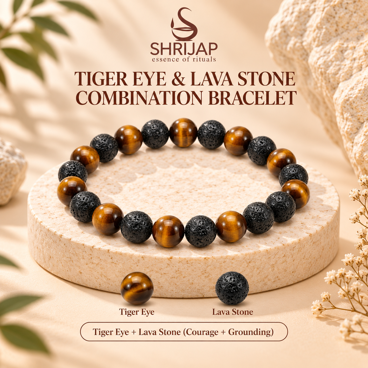 Tiger Eye & Lava Stone Combination Bracelet – 8 MM